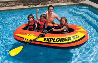 Intex 3 Person Raft w/ Pump & Oars & 2 Person Raft Set w/ 2 Oars & Pump (2 Pack)