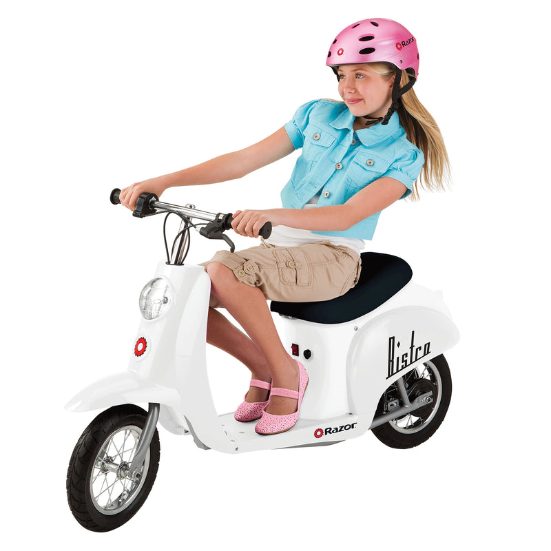 Razor Pocket Mod Miniature Euro 24V Electric Kids Ride On Retro Scooter, White