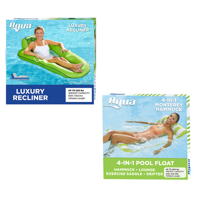 Aqua Leisure Water 4-in-1 Pool Hammock, Lime & Luxury Recliner Float, Green