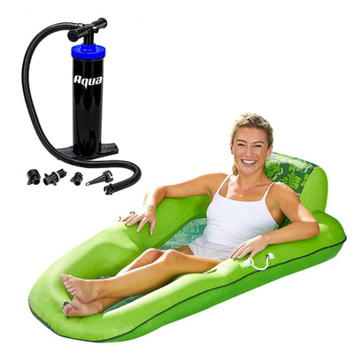 Aqua Leisure Luxury Recliner Swimming Pool Lounge Chair Float Green w/ Hand Pump