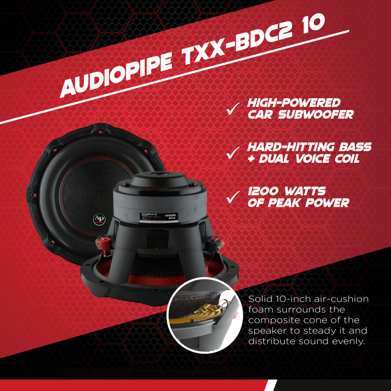 AudioPipe TXX-BD2-10 High Power 1200W 10" Car Subwoofer (2 Pack) & Dual Sub Box