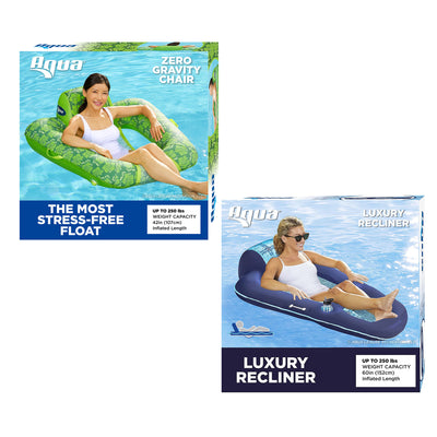Aqua Leisure Luxury Water Recliner, Blue & Zero Gravity Pool Float, Green Floral
