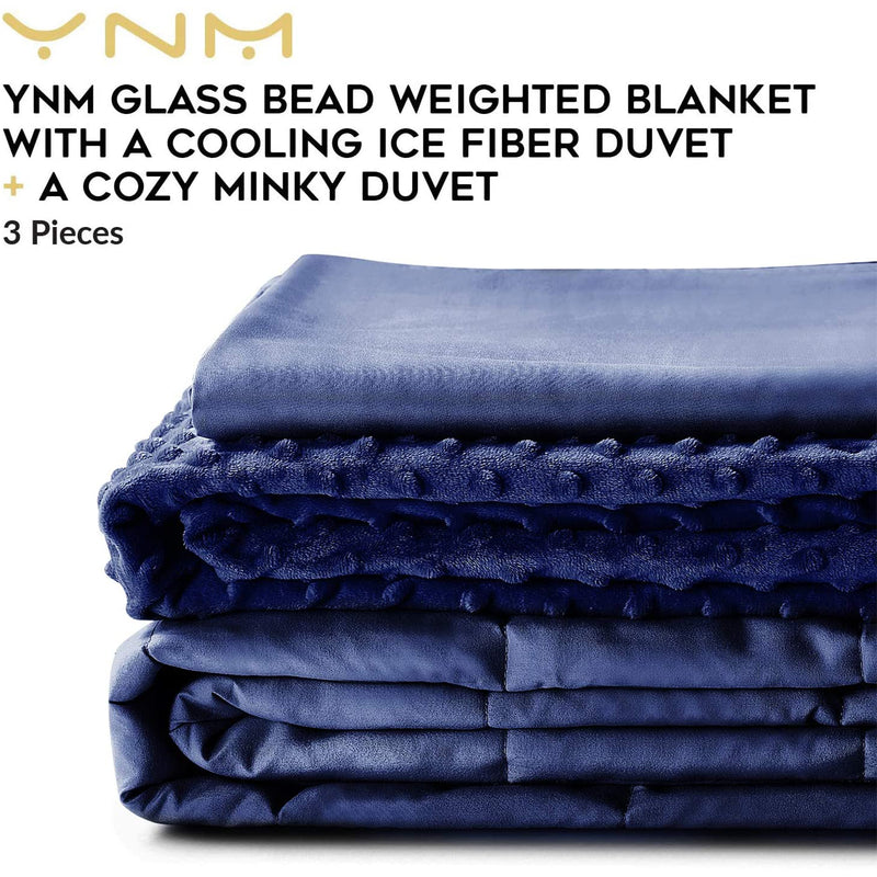 YnM 3 Piece Set 15 Pound Premium Glass Bead Weighted Blanket with 2 Duvet Covers