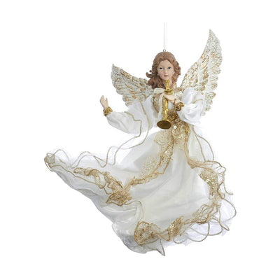 Kurt Adler 12 Inch Decorative Holiday Flying Angel Ornament, Ivory and Gold