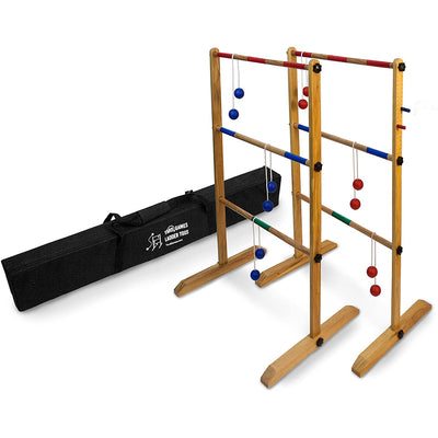 Yard Games Backyard Outdoor Wooden Double Ladder Toss Game Set w/ Case, Red/Blue