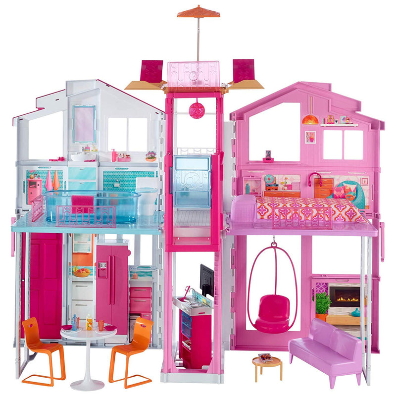 Barbie Pink Passport 3 Story 4 Room Modern Townhouse with Authentic Accessories