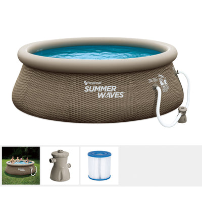 Summer Waves 8 Ft x 30 In Above Ground Inflatable Outdoor Swimming Pool and Pump