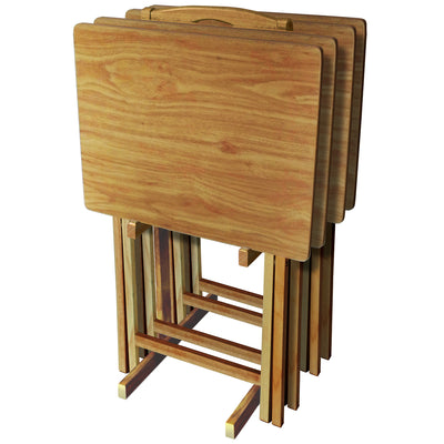 Plastic Development Group Portable Folding Table Wood TV Tray Set, Natural