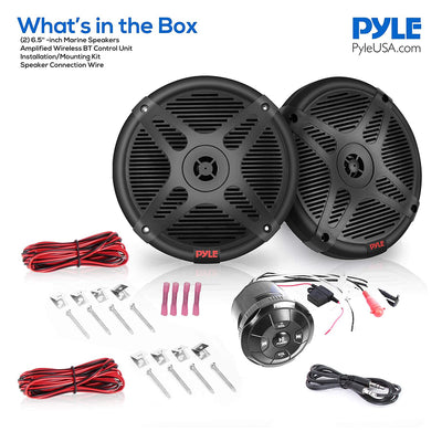 Pyle 6.5 Inch Marine Speakers with Bluetooth Remote Control, Black (4 Speakers)