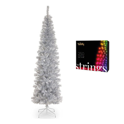 National Tree Company 6 Foot Holiday Tinsel Christmas Tree & Color String Lights