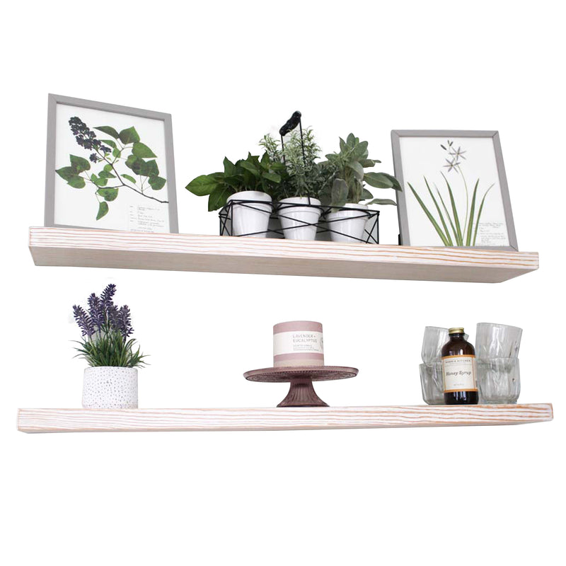 Willow & Grace Suzy 36 Inch Floating Wall Mount Shelves, White Wash (6 Pack)