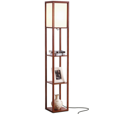 Brightech Maxwell Standing Tower Floor Lamp with Shelves and LED Light, Walnut