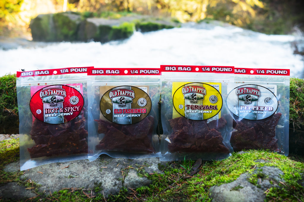 All four flavors of Old Trapper 1/4 Lb Big Bags