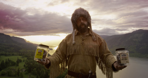 Old Trapper on Angel's Rest holding two Double Eagle jars