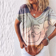 Gradient Printed Loose V-neck T-shirt Women
