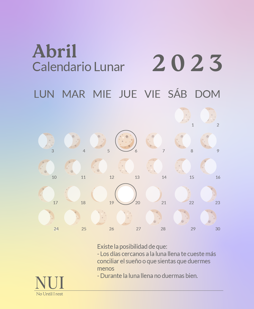 Calendario Lunar Abril 2023 NÜI