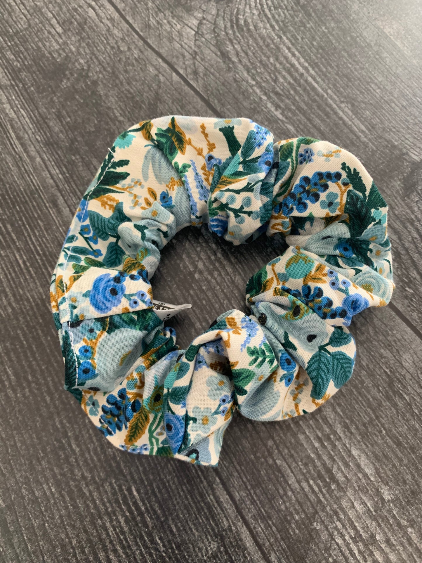 Petite Garden Party in Blue - Cotton Scrunchie