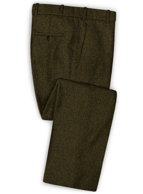 Light Weight Melange Green Tweed Pants - StudioSuits