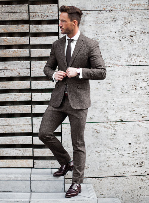 Light Weight Slubby Brown Black Tweed Suit - StudioSuits
