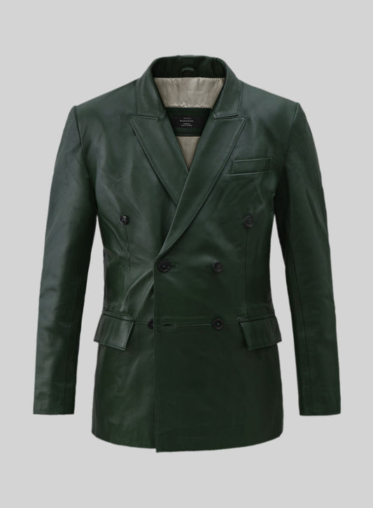 Vintage Green Leather Blazer - StudioSuits
