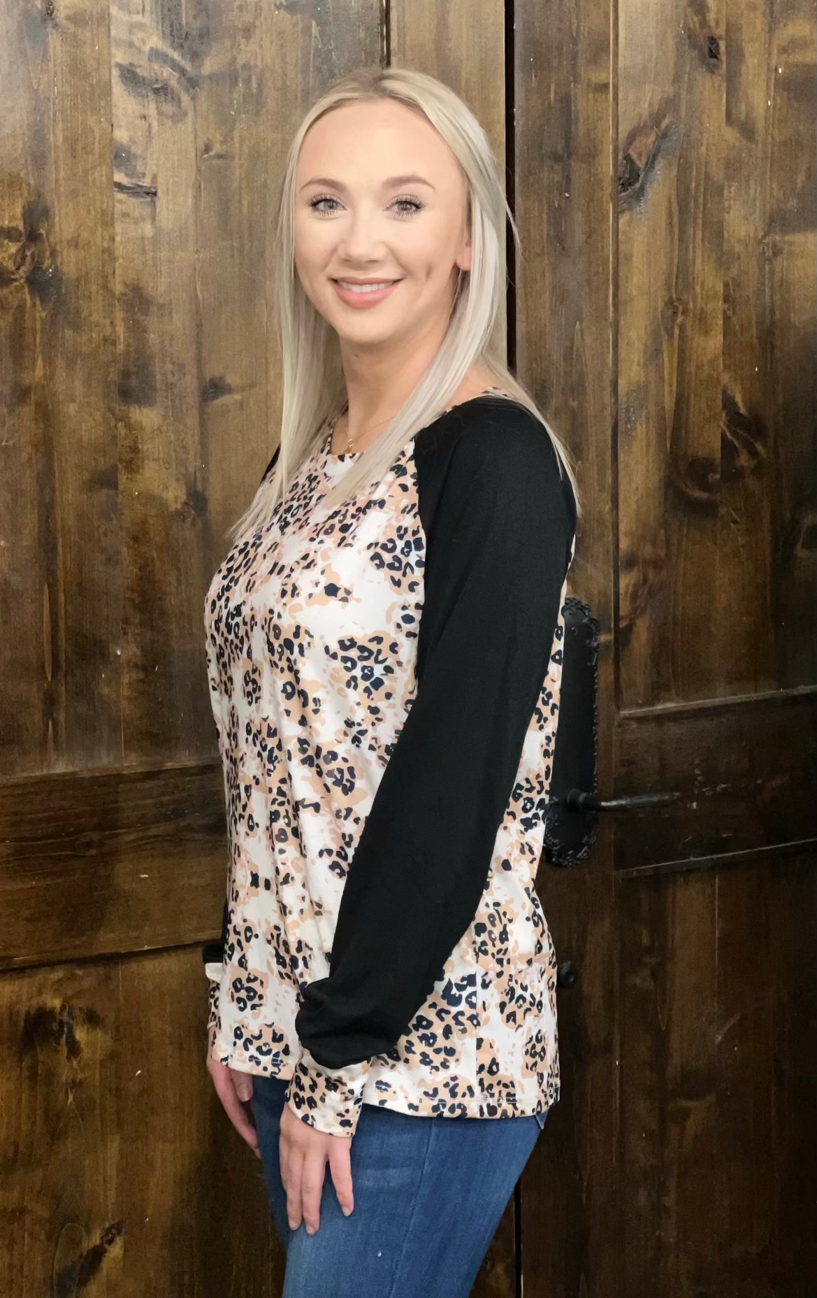 Leopard print contrast top