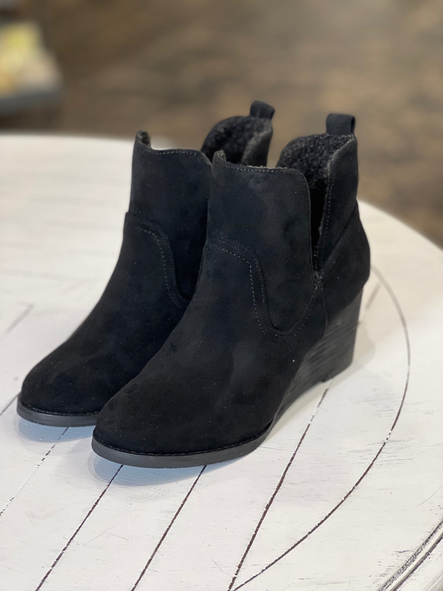 Very G black “Ember” wedge booties
