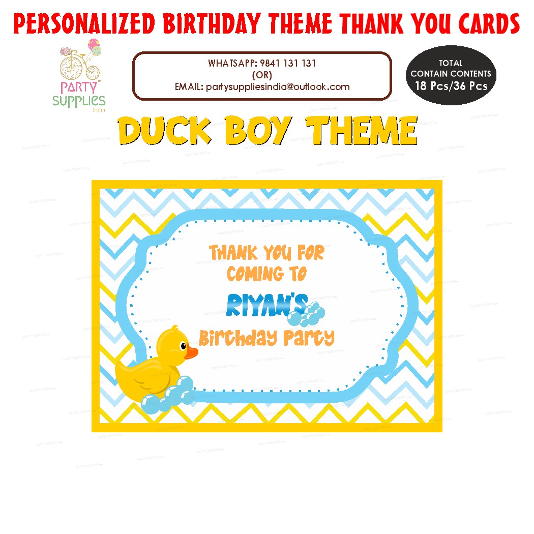 PSI Duck Theme Boy Thank You Card | Personalized party supplies Online