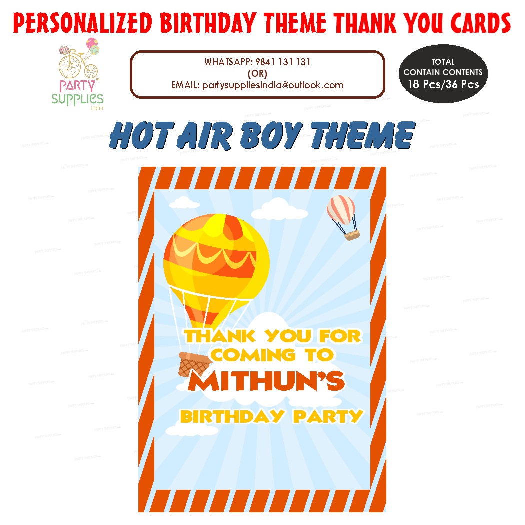 PSI Hot Air Theme Boy Thank You Card | Party supplies online