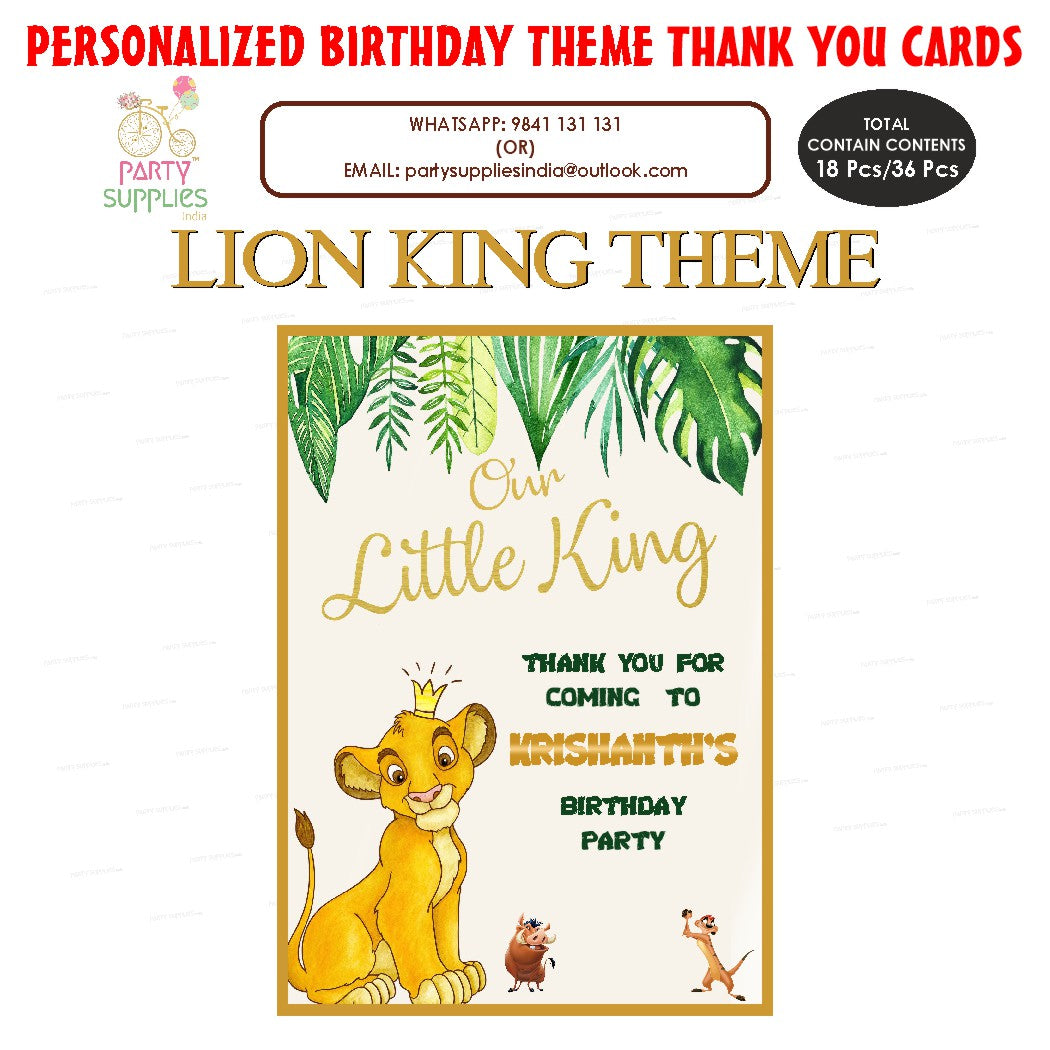 PSI Lion King Theme Thank You Card | Birthday Party Supplies India