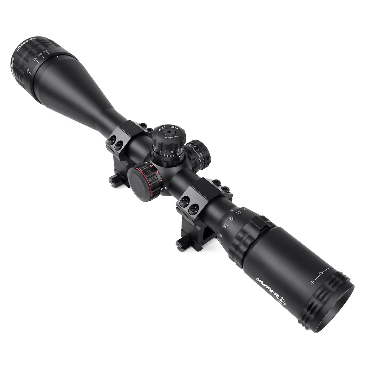 Sniper 6-24x50 AOL Long Range Rifle Scope RGB-Illuminated W/ Zero W/E Adjustment 