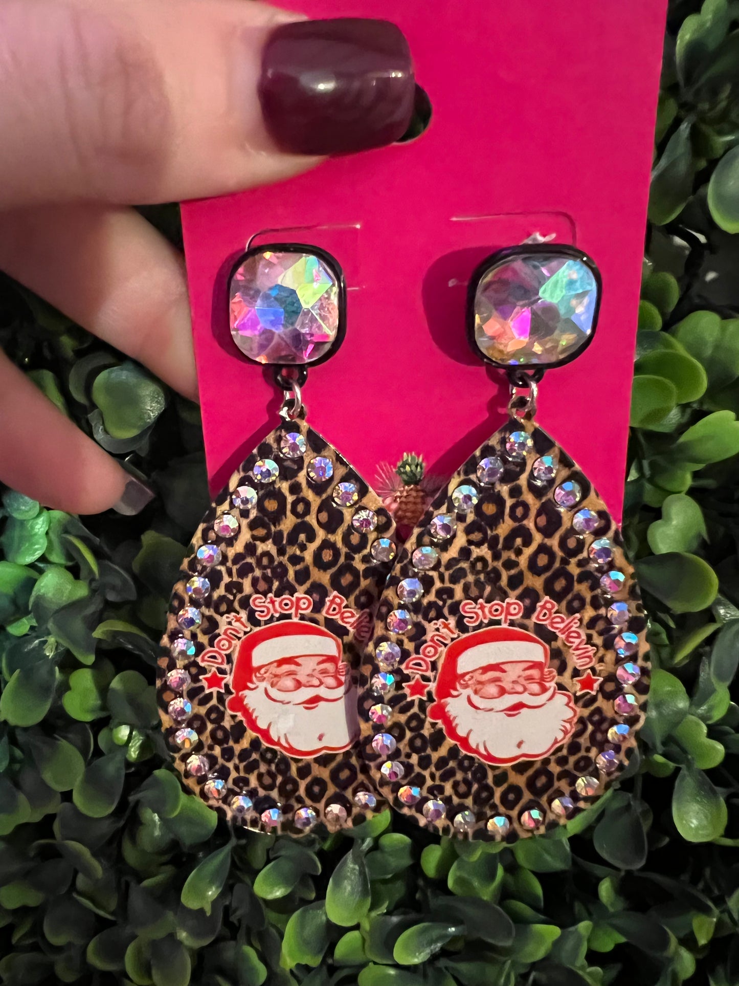 Cheetah Santa Earrings