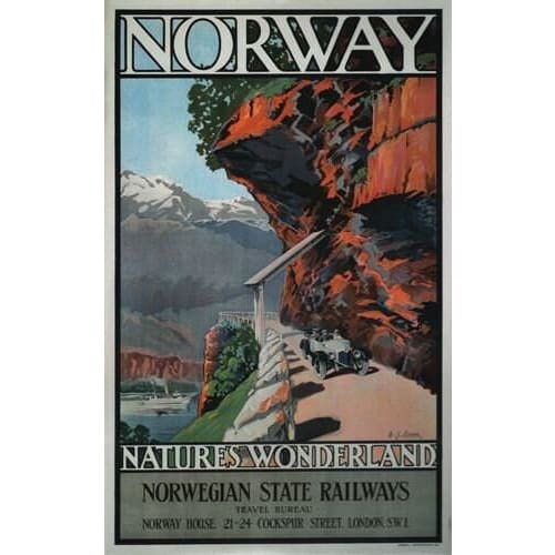 Vintage Norway Nature's Wonderland Tourism Poster A4/A3/A2/A1 Print 