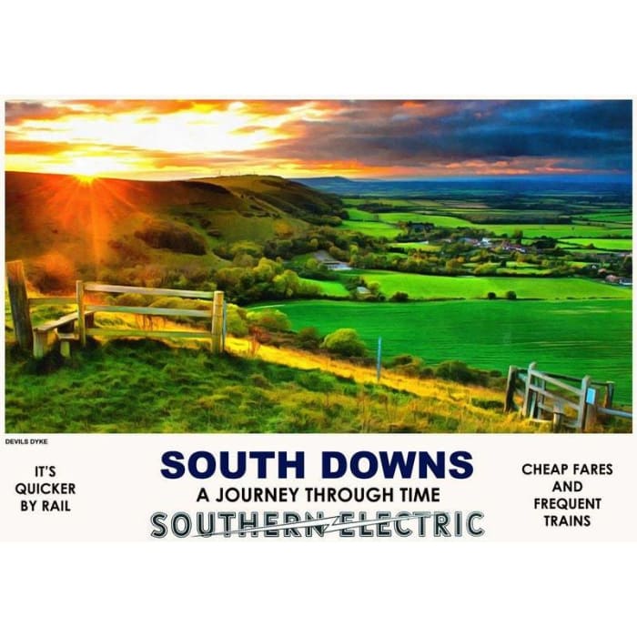 Vintage South Downs Southern Railways Poster A3 reprint 