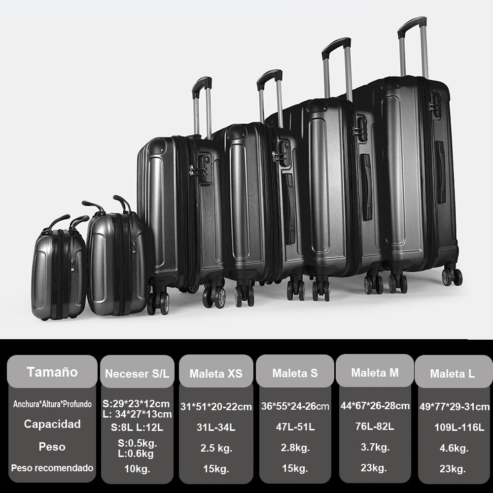 Maleta de cabina extensible barata XS-51cm-10kg / S-55cm-15kg, maleta viaje, maleta de bodega, de ABS negro – 1990s