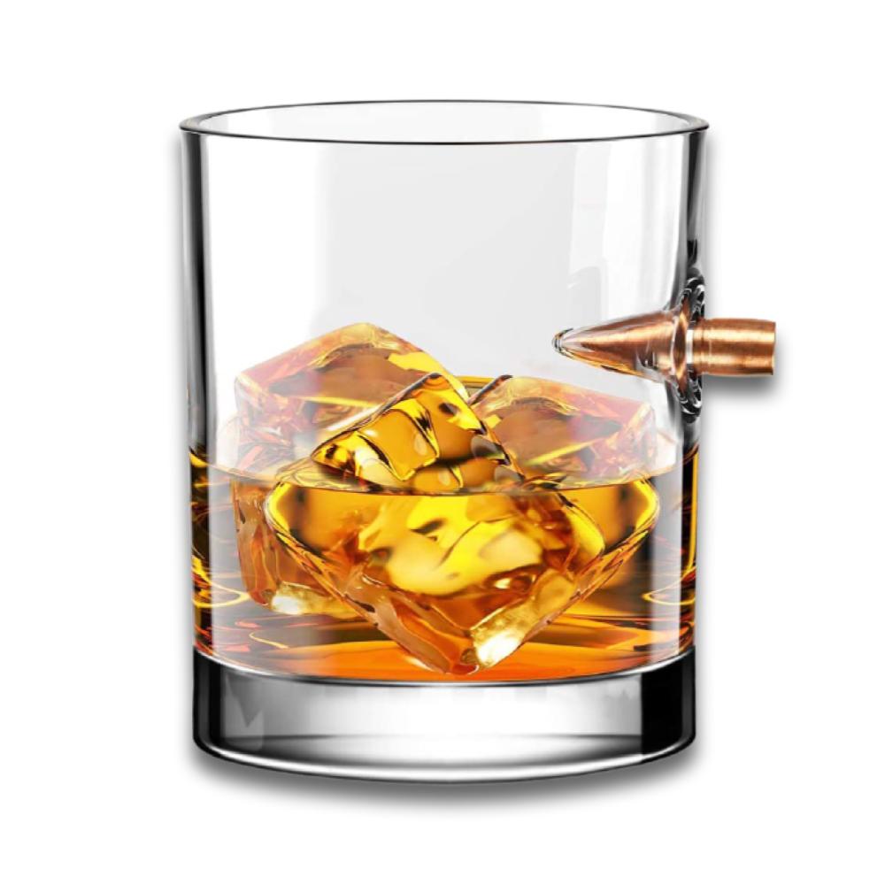 Bullet Embed Hand Blown Whiskey Clear 360ml Glass Decorative Modern Square Cup 