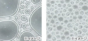 リファスパフォームシャンプー：一般的なバブルと炭酸ファインバブルのイメージ写真