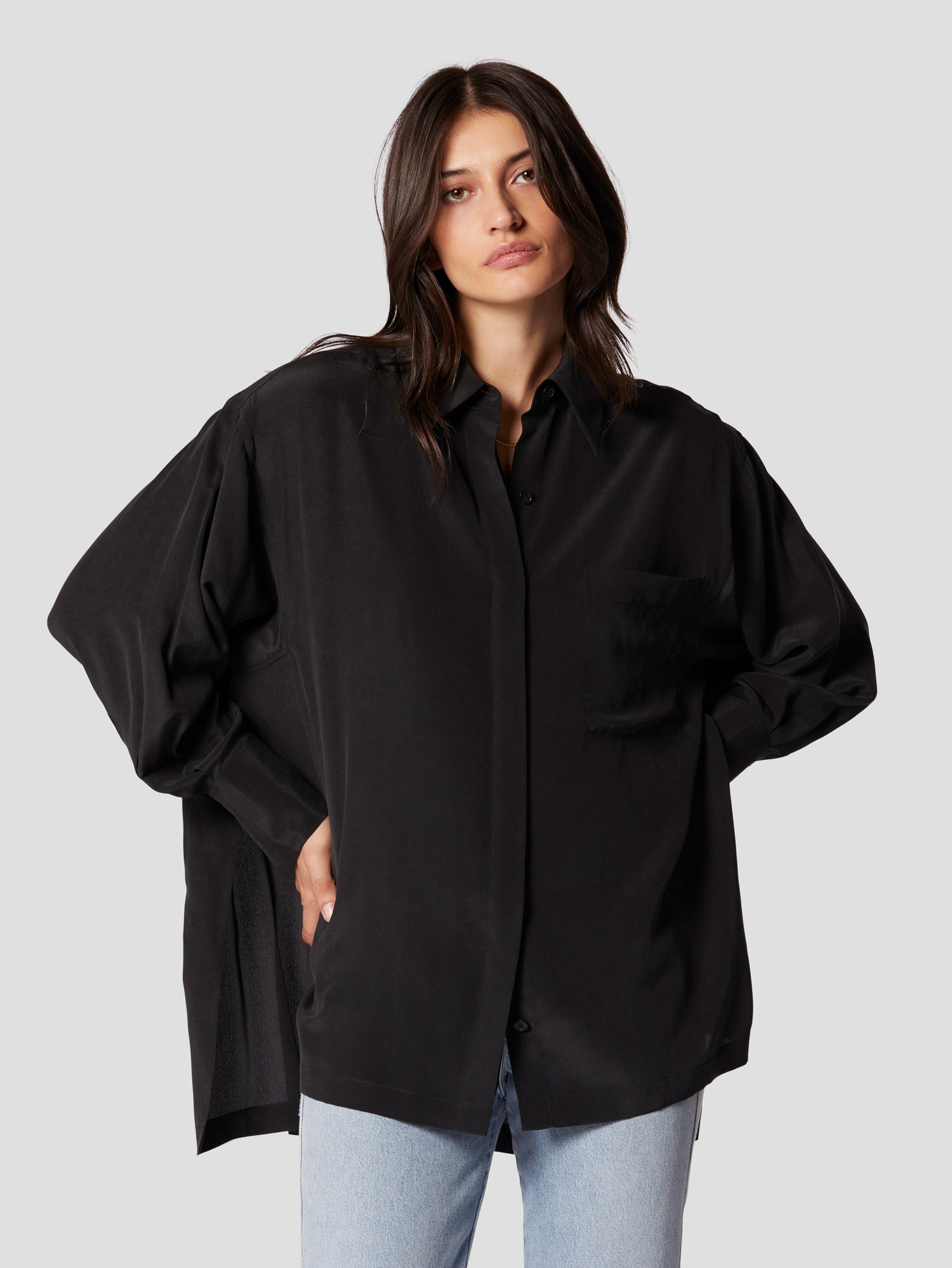 Modtager klodset solnedgang True Black Women's Emile Silk Shirt True Black – Equipment