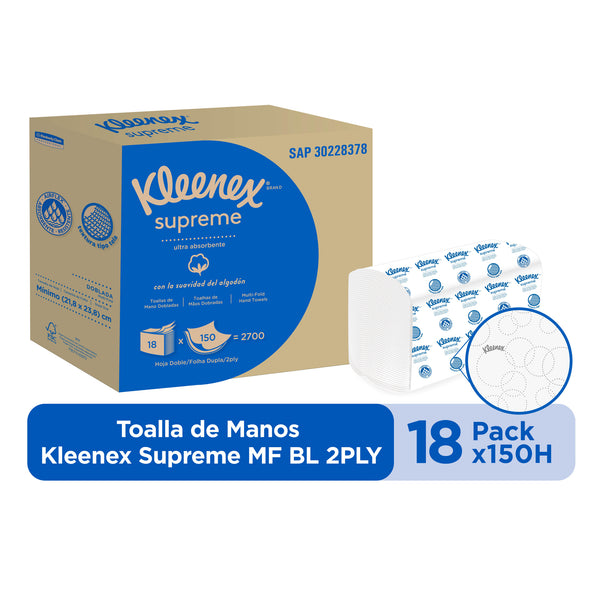 Toallas Interfoliada  Kleenex Supreme Doble Hoja - (18 Unidades x 150 Hojas)