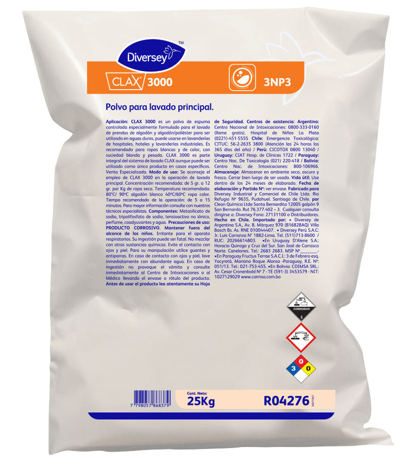 Detergente Profesional En Polvo para algodón y poliester Clax 3000  - ( 25 KG )
