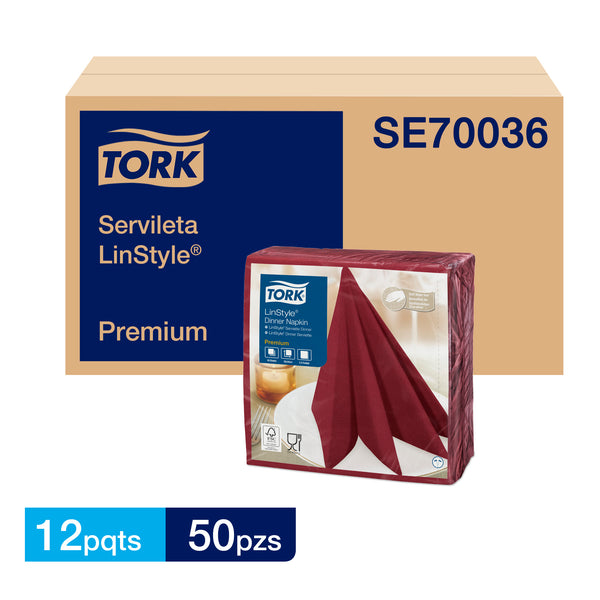 Servilleta Premium Linstyle Burdeo Tork - (12 Paquetes x 50 Hojas)