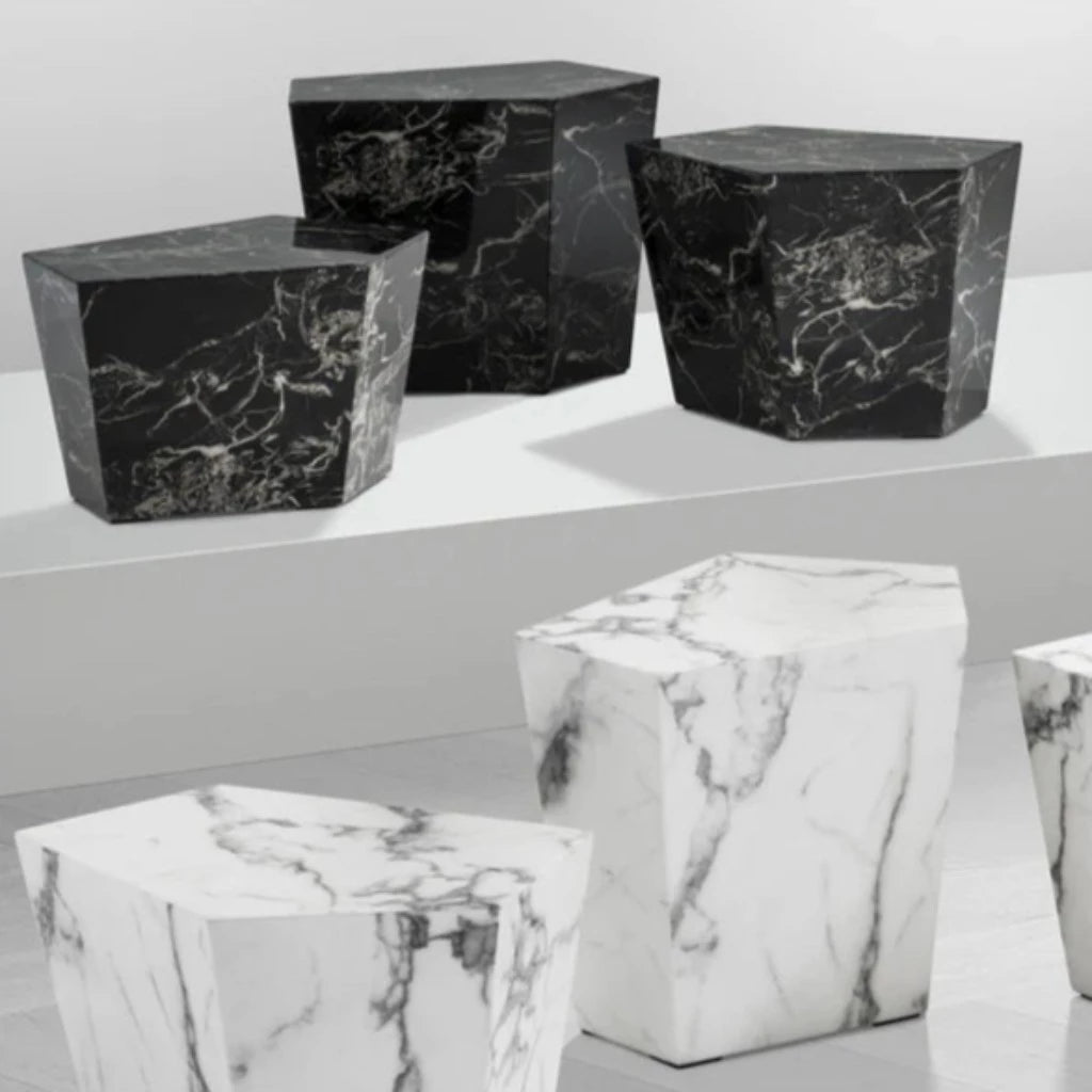 Eichholtz Prudential Marble Hexagonal Coffee Table Set of 3 Tables Color Black and White Tables