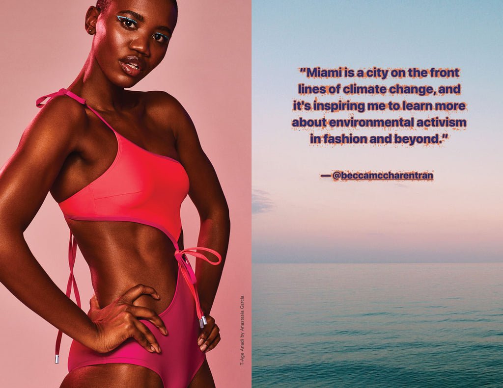 Chromat AW19 Climatic Zine Page 1 - Pink cool swimsuit black girl magic string tie bikini cool one shoulder