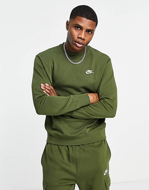 nike club crew neck sweat in khaki