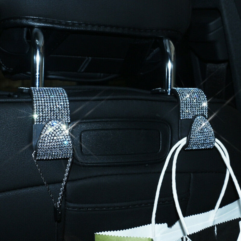 2 Pack Seat Back Organizers Bling Diamond Universal Car Headrest  Bag Hangers// 