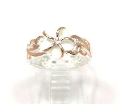 5mm Solid 925 Sterling Silver Hawaiian Plumeria Flowers White CZ Toe Ring