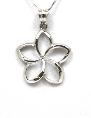 21MM 14K WHITE GOLD HAWAIIAN HIGH POLISH SHINY OPEN PLUMERIA FLOWER PENDANT
