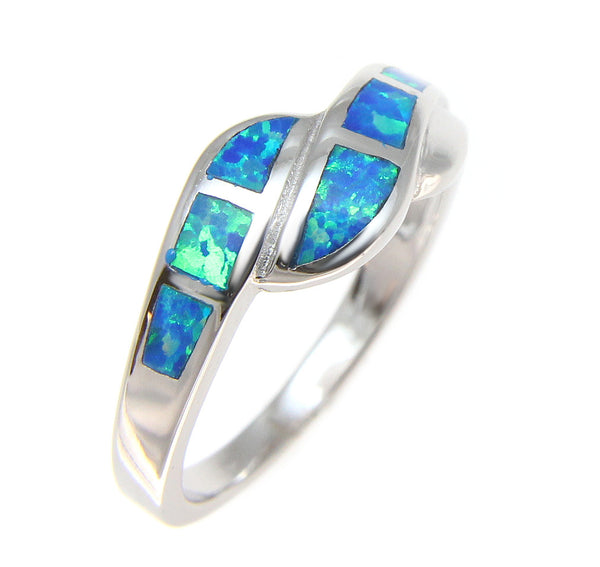 Blue Opal Heartbeat  .925 Sterling Silver Ring Sizes 5-10 