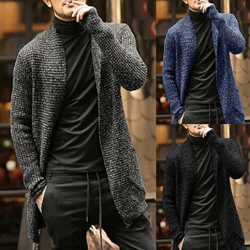Knitted Cardigan Men's Long Sweater