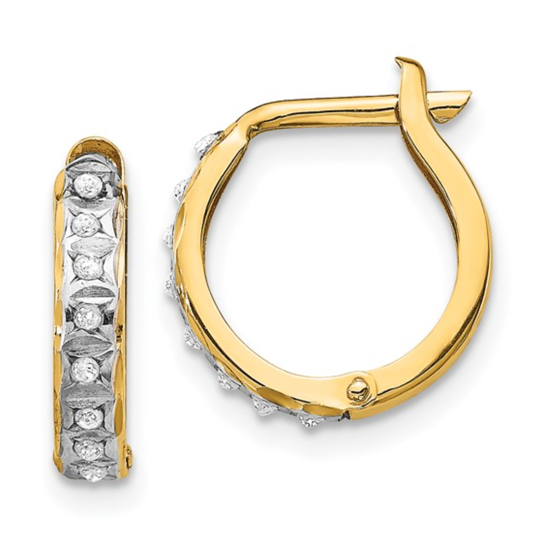 14K Yellow Gold Diamond Fascination Heart Hinged Hoop Earrings