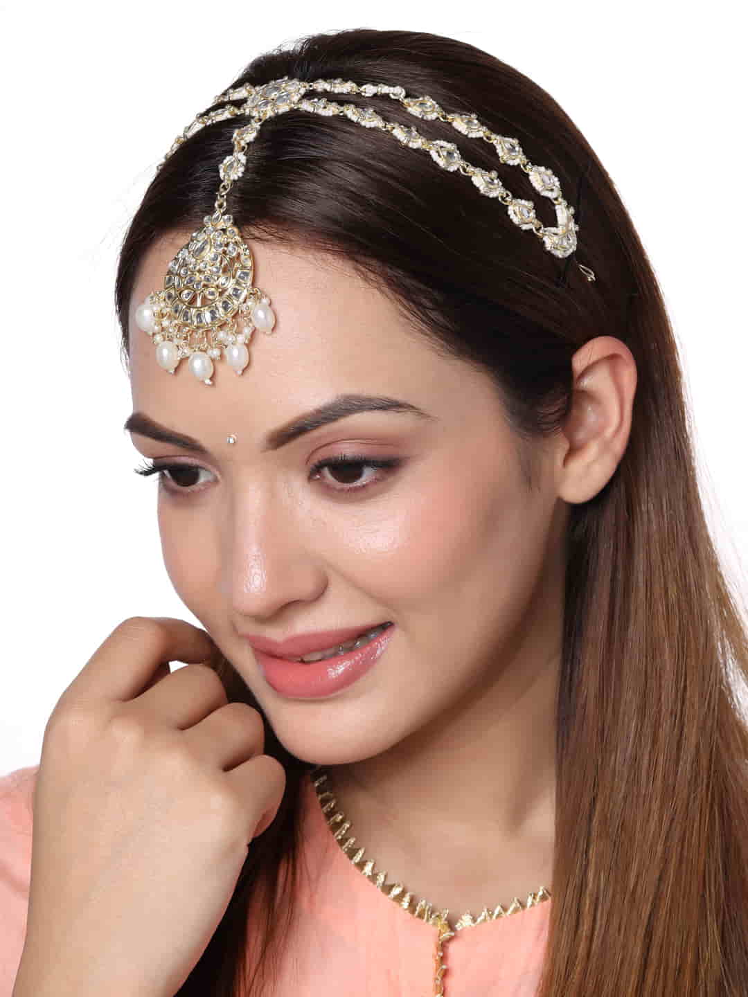 Gold Plated Kundan Maang Tikka Matha Patti for Women